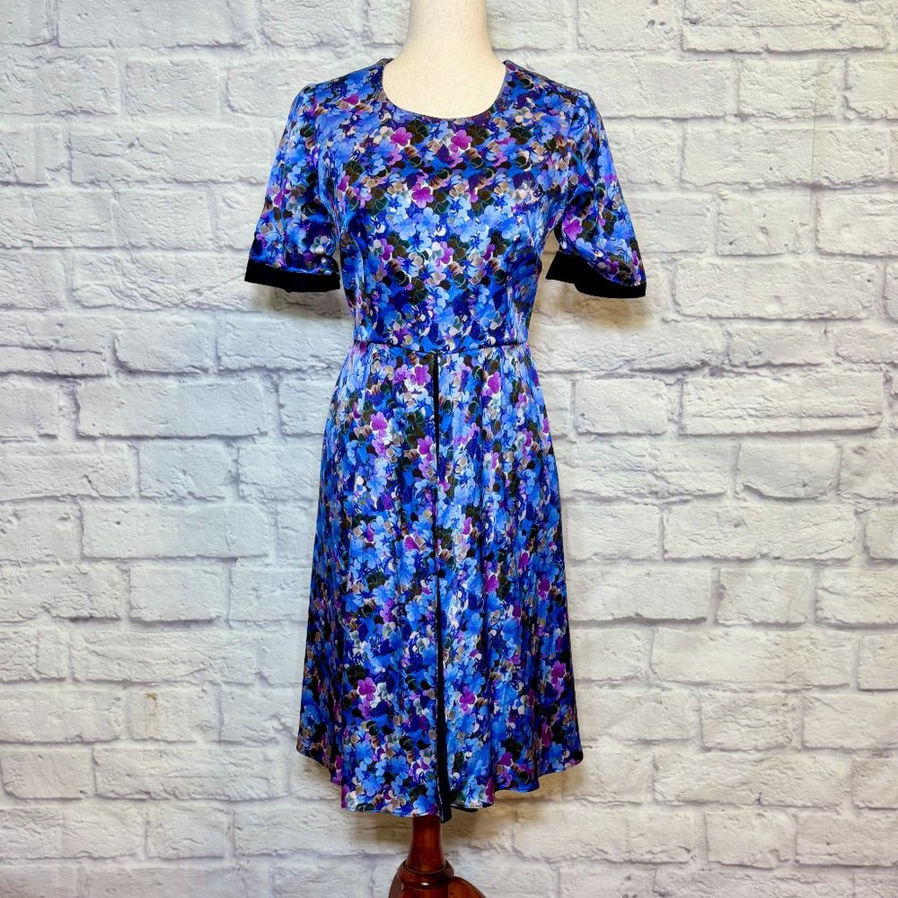 Erdem Blue Floral Silk Knee-Length Dress